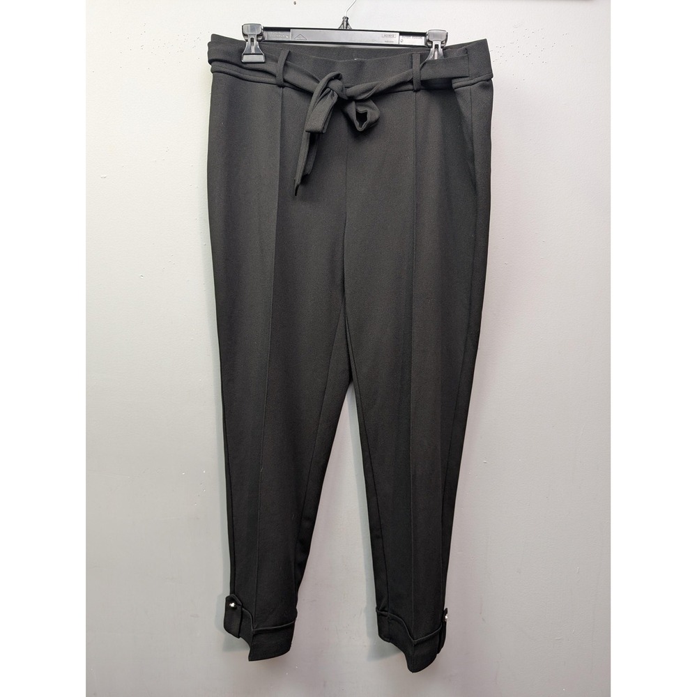 NYCC Pants Womens 12 Black Tie Waist Cuffed‎ Cropped Tapered Stretch Office